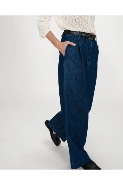 Pantalon large à plis en denim