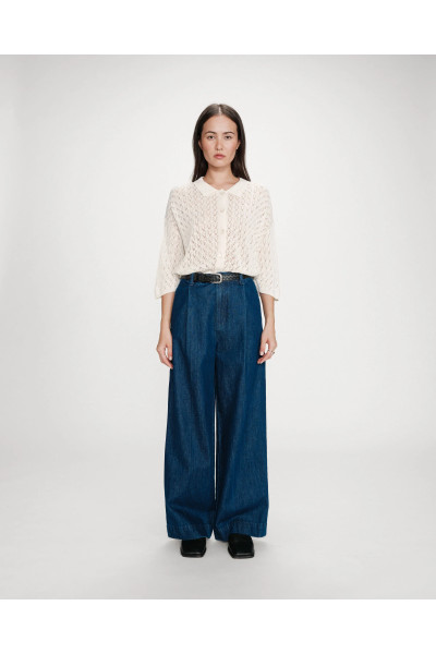 Pantalon large à plis en denim
