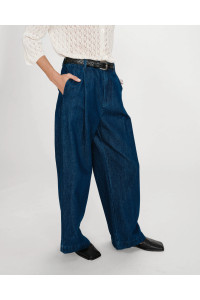 Pantalon large à plis en denim