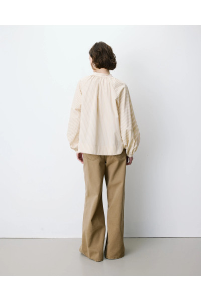 Blouse à rayures col mao à nouer