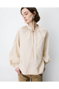 Blouse à rayures col mao à nouer