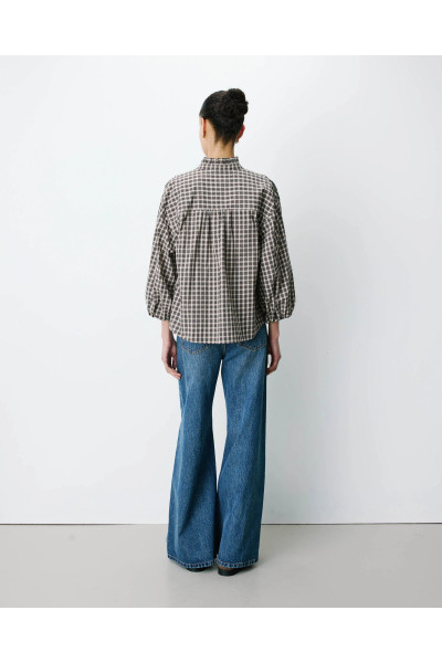 Blouse à carreaux manches bouffantes