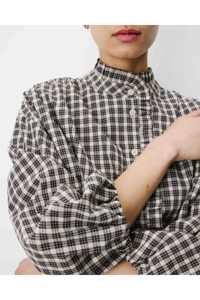 Blouse à carreaux manches bouffantes