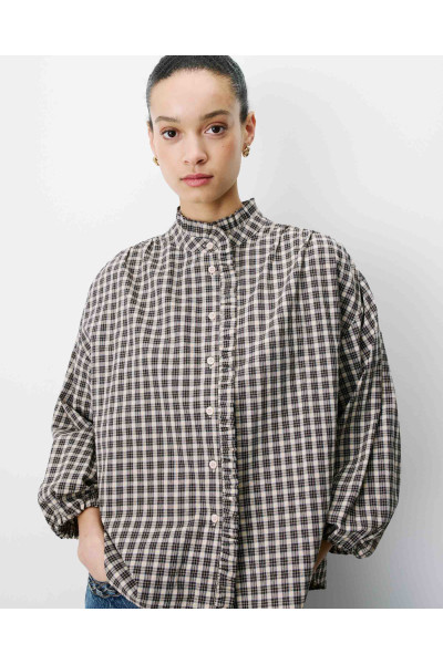 Blouse à carreaux manches bouffantes