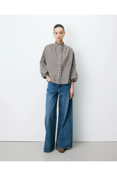 Blouse à carreaux manches bouffantes