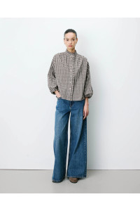 Blouse à carreaux manches bouffantes