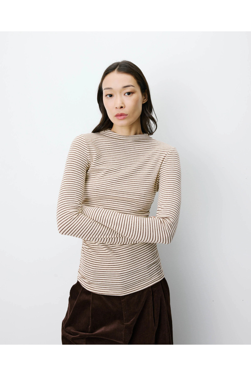 Top rayé taille froncée